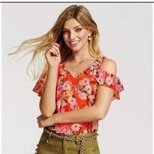 Cabi Red Floral Lush Blouse Item 5352 Medium